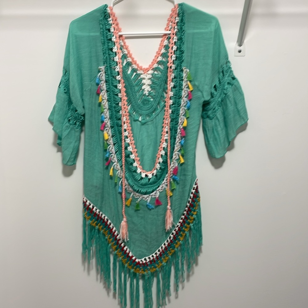 Teal Fringe Boho Tunic